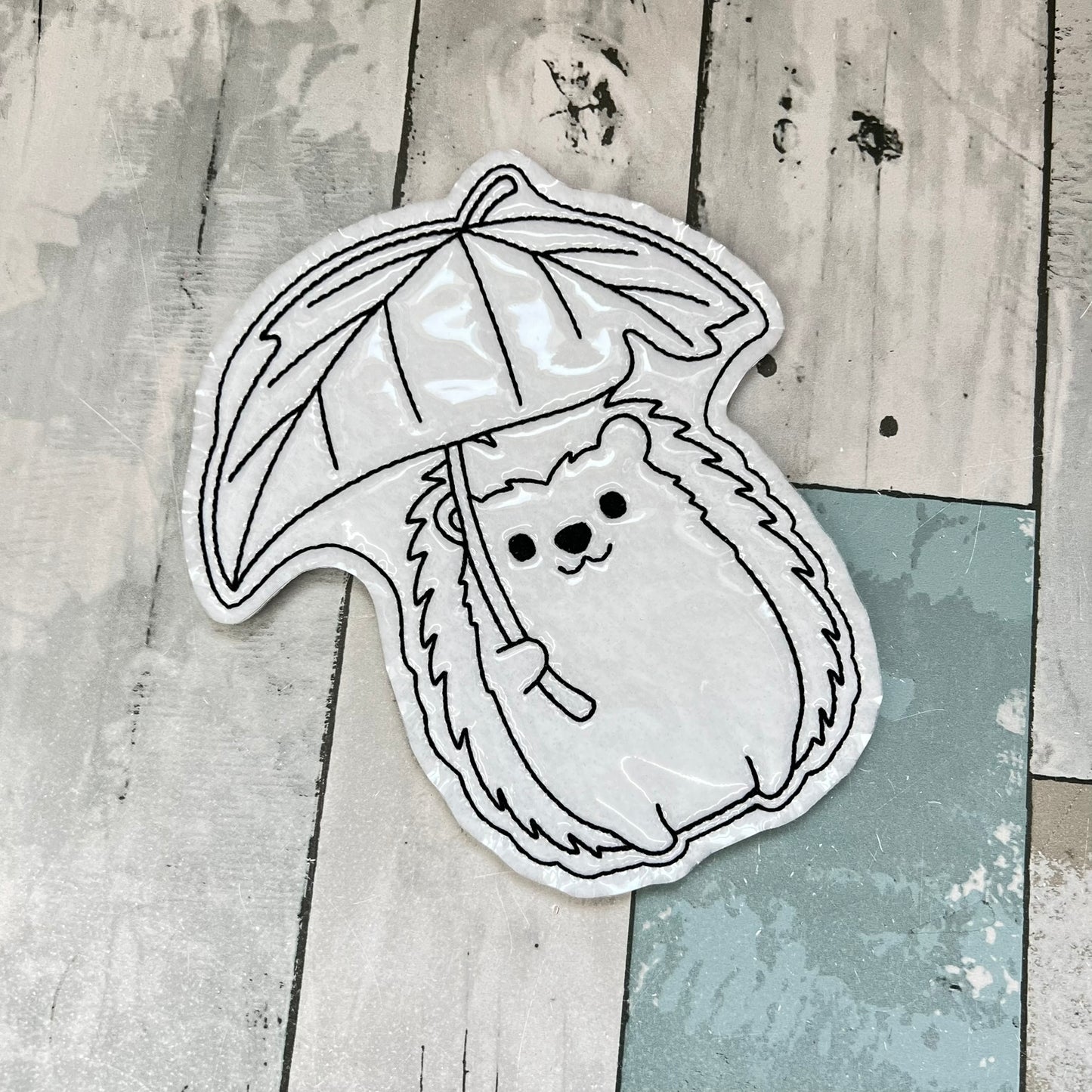Hedgehog With Leaf Umbrella Colouring Dolls