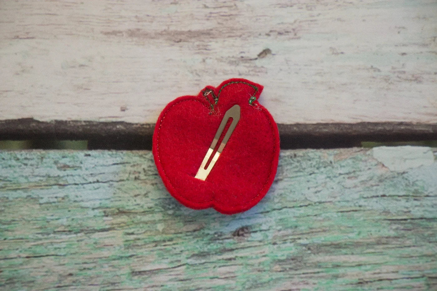 Apple Red Felt Snap Hair Clip