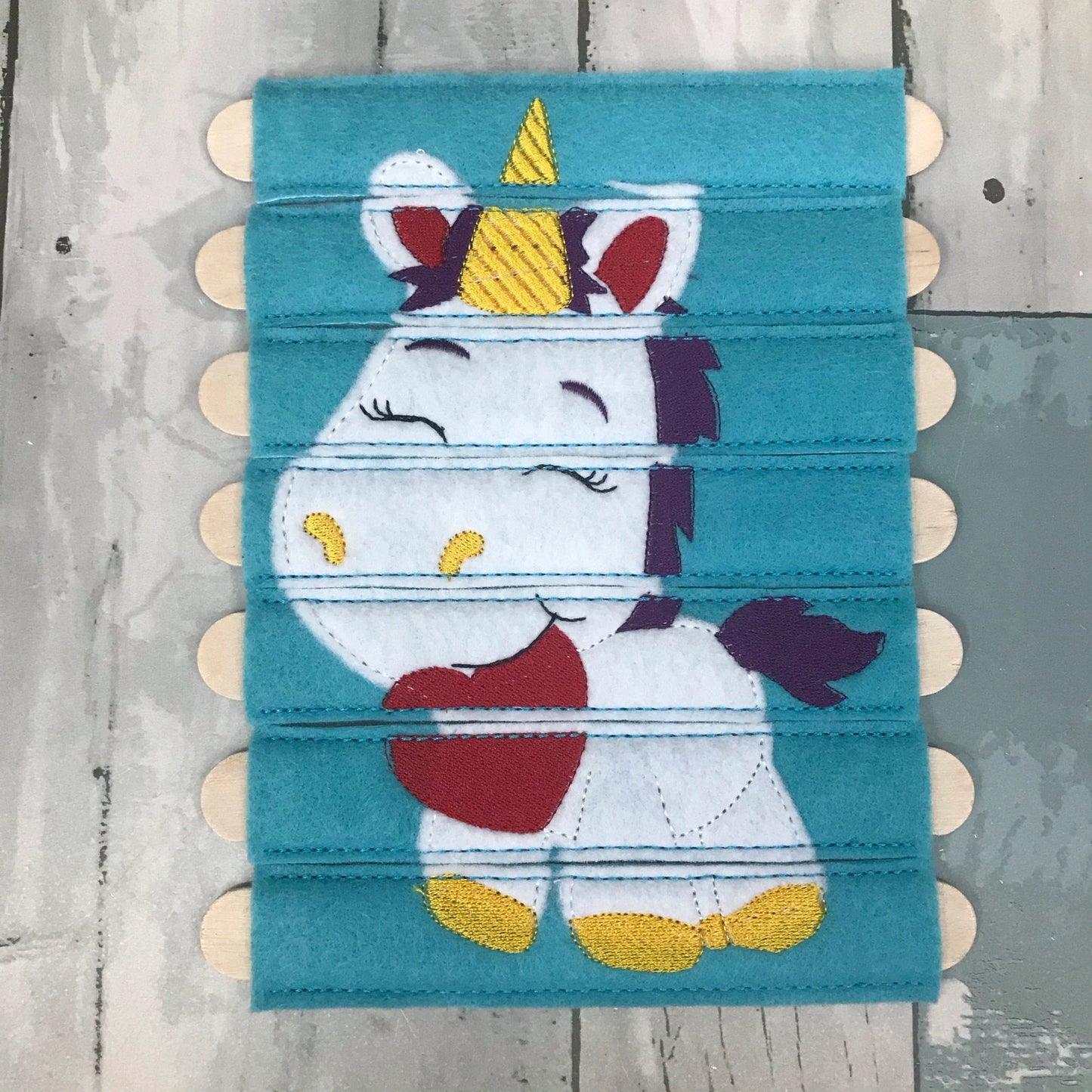 Valentines Unicorn Stick Felt Puzzle