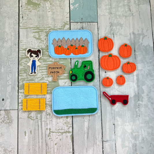 Pumpkin Farmer Felt Pocket Play Set With Tin