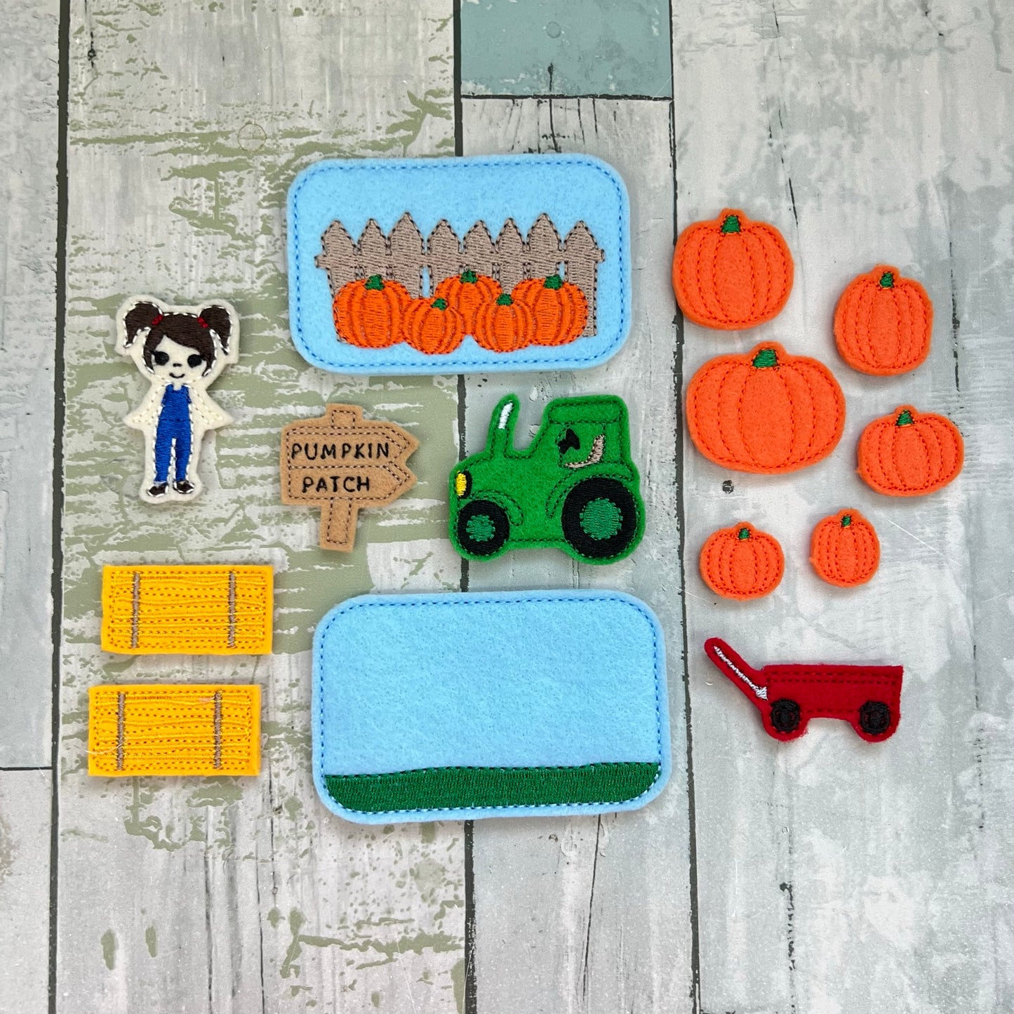 Pumpkin Farmer Felt Pocket Play Set With Tin