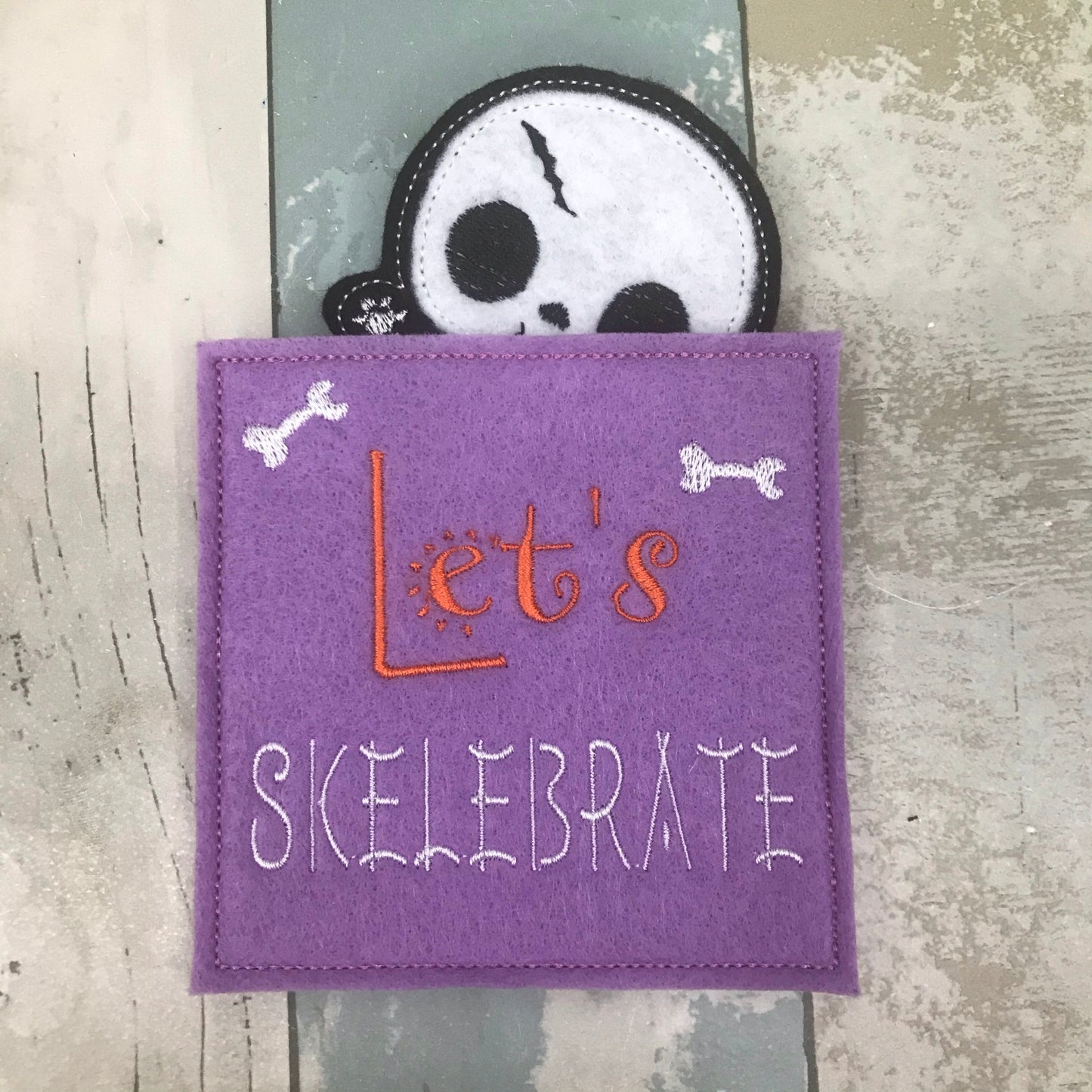 Let's Skelebrate Felt Finger Puppet with Pouch