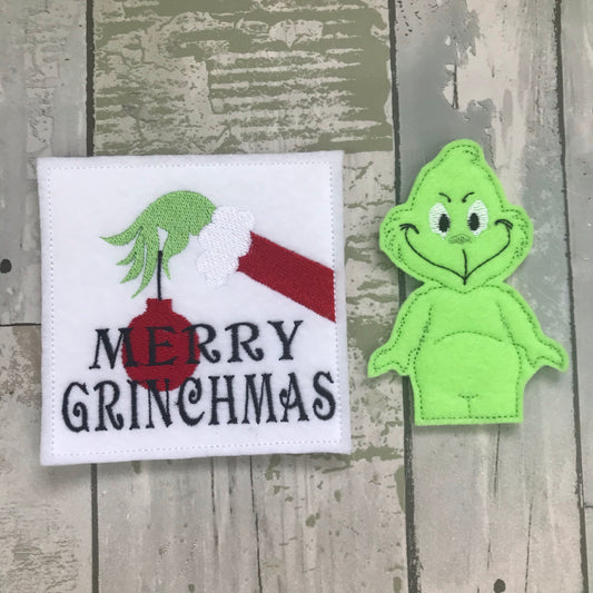 Mean Green Felt Finger Puppet with Pouch