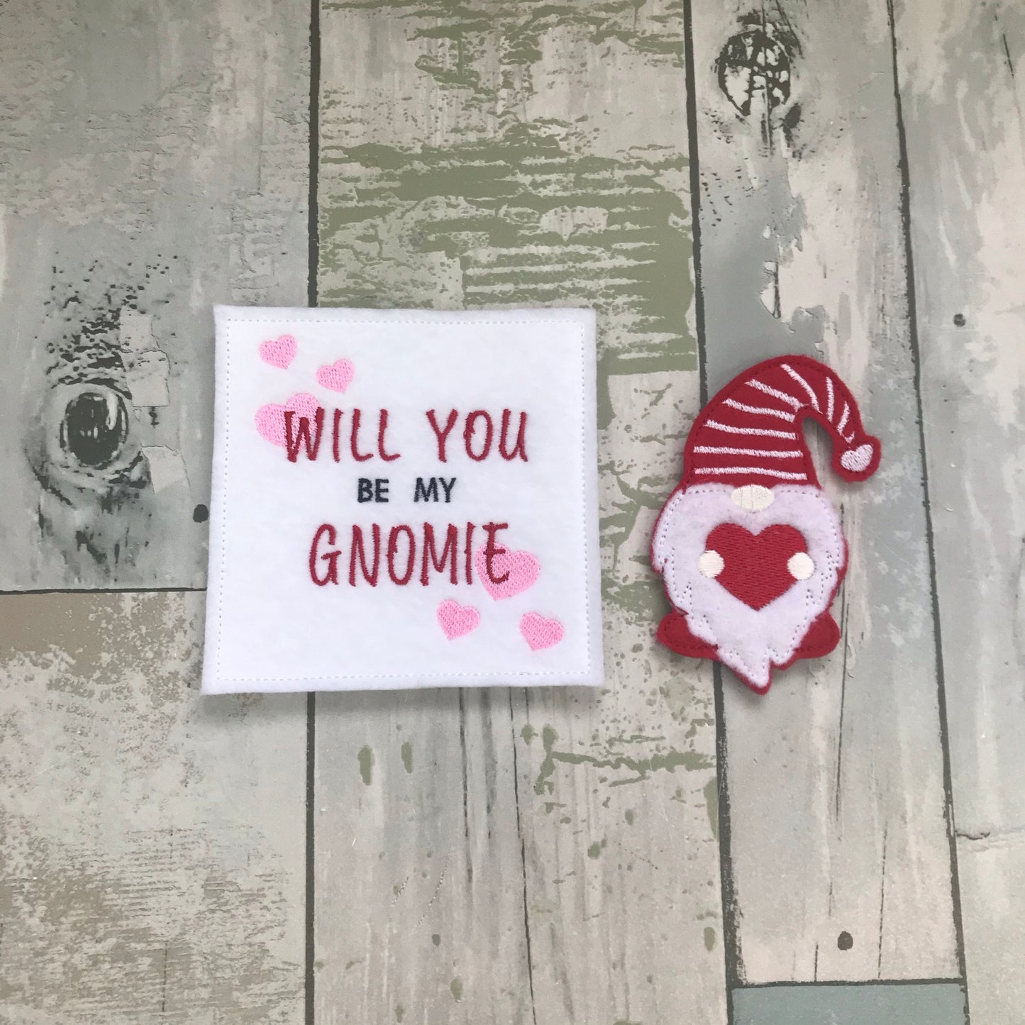 Will You Be My Gnomie Felt Finger Puppet with Pouch