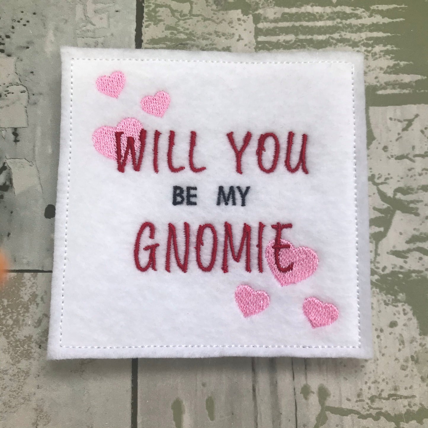 Will You Be My Gnomie Felt Finger Puppet with Pouch