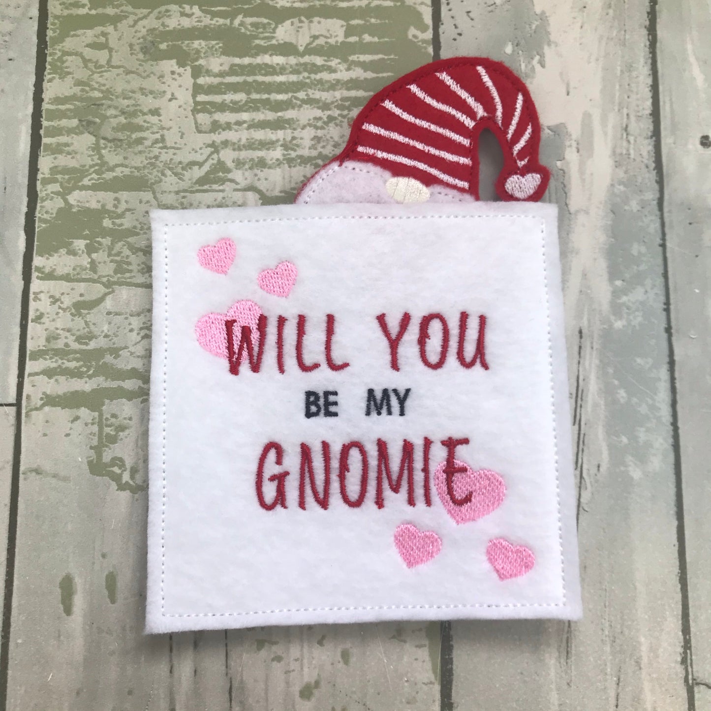 Will You Be My Gnomie Felt Finger Puppet with Pouch