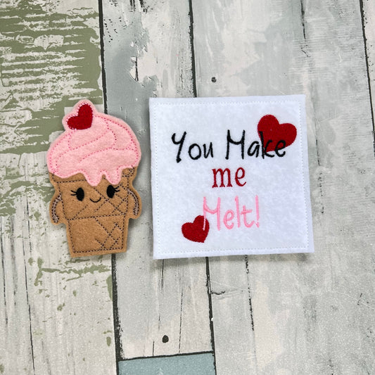 Ice Cream Cone Felt Finger Puppet with Pouch