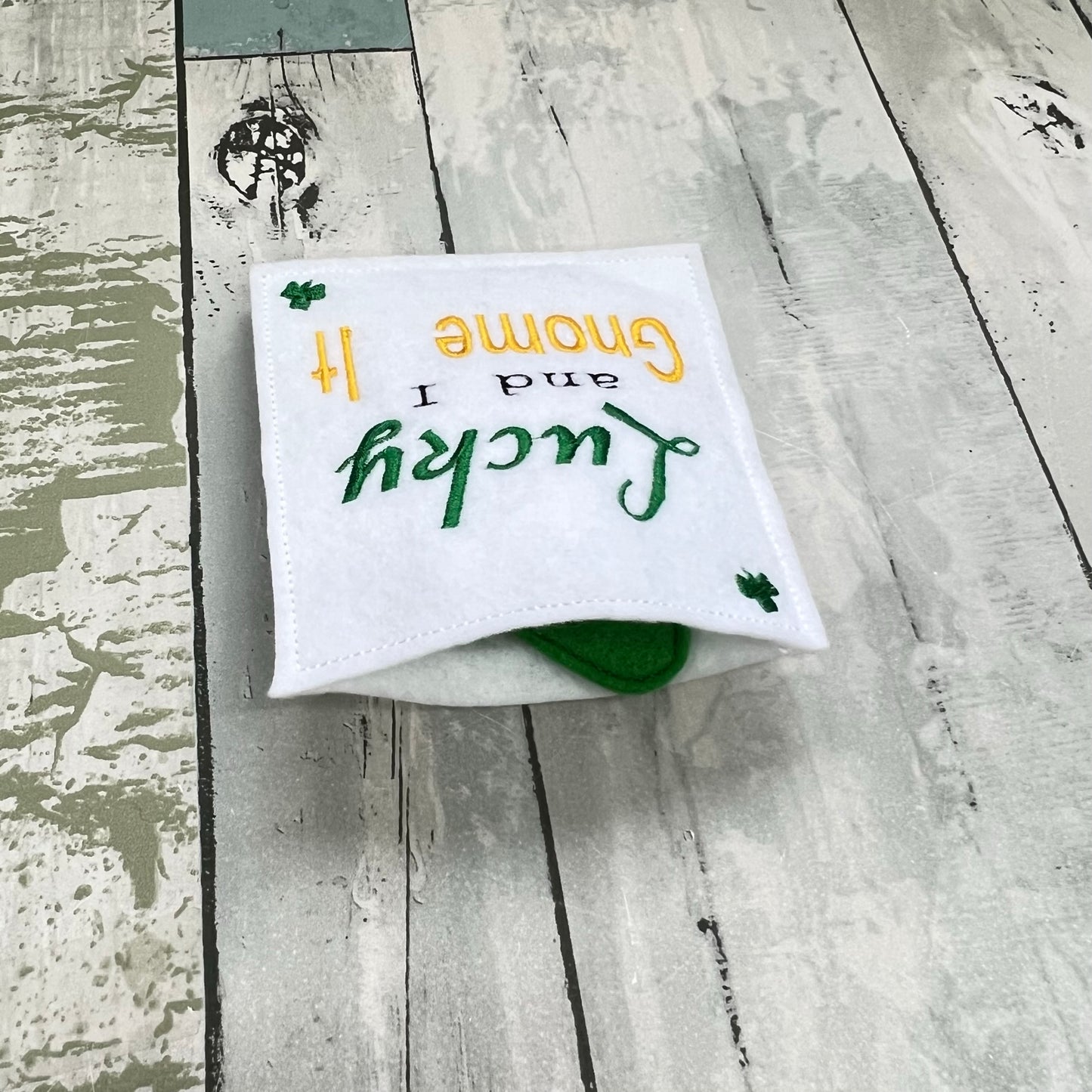 Lucky Gnome Felt Finger Puppet with Pouch