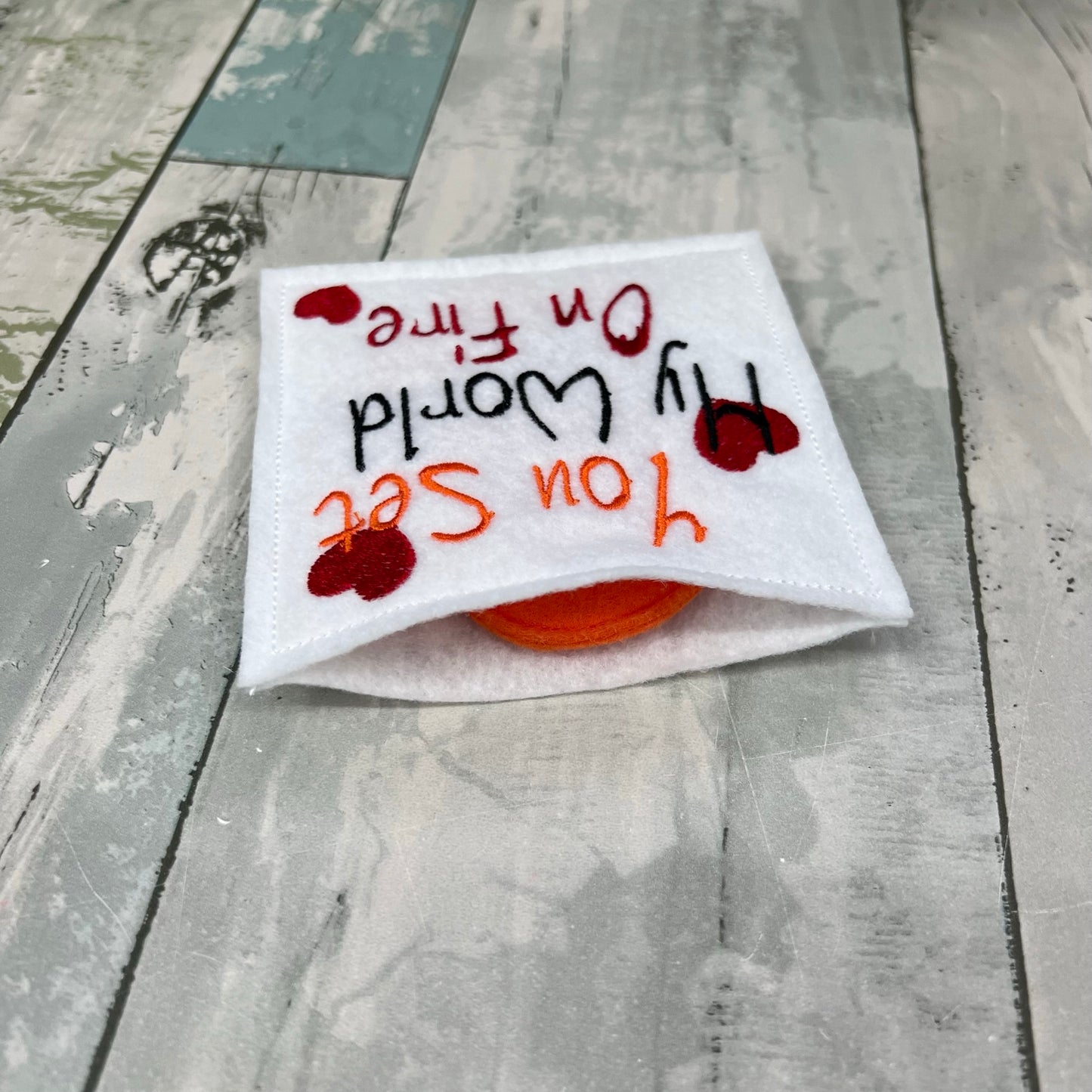 On Fire Felt Finger Puppet with Pouch