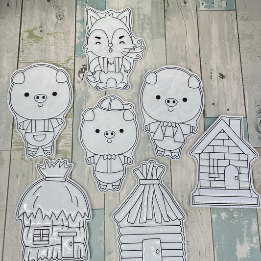 3 Little Pigs Colouring Dolls