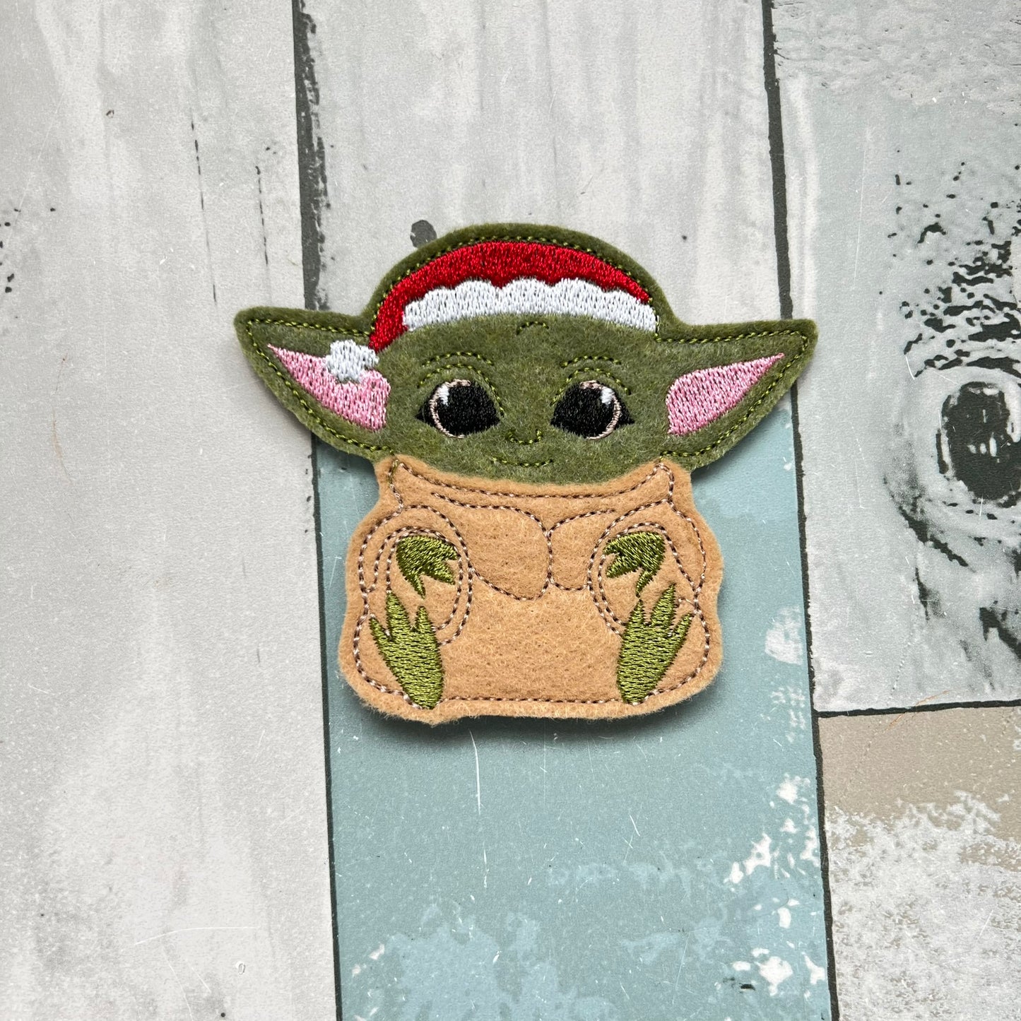 Green Space Santa Felt Finger Puppet with Pouch