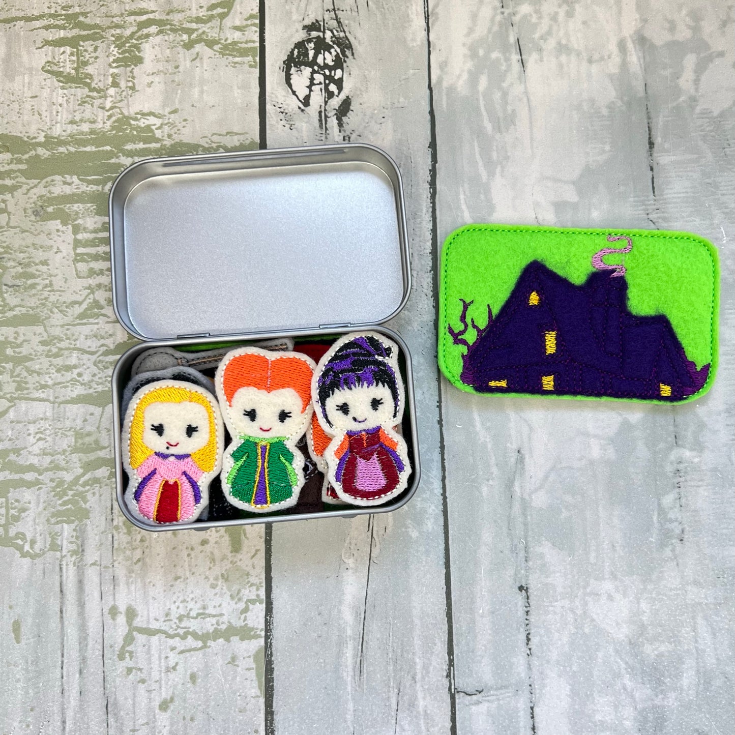 Witch Sisters Felt Pocket Play Set With Tin