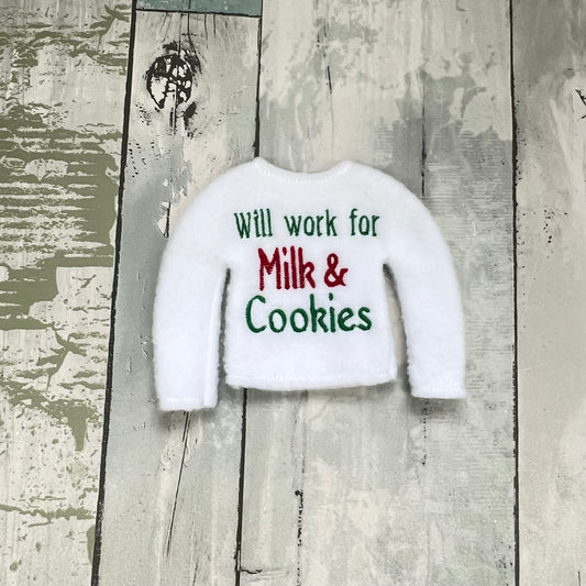 Will Work For Milk & Cookies Elf Sweater