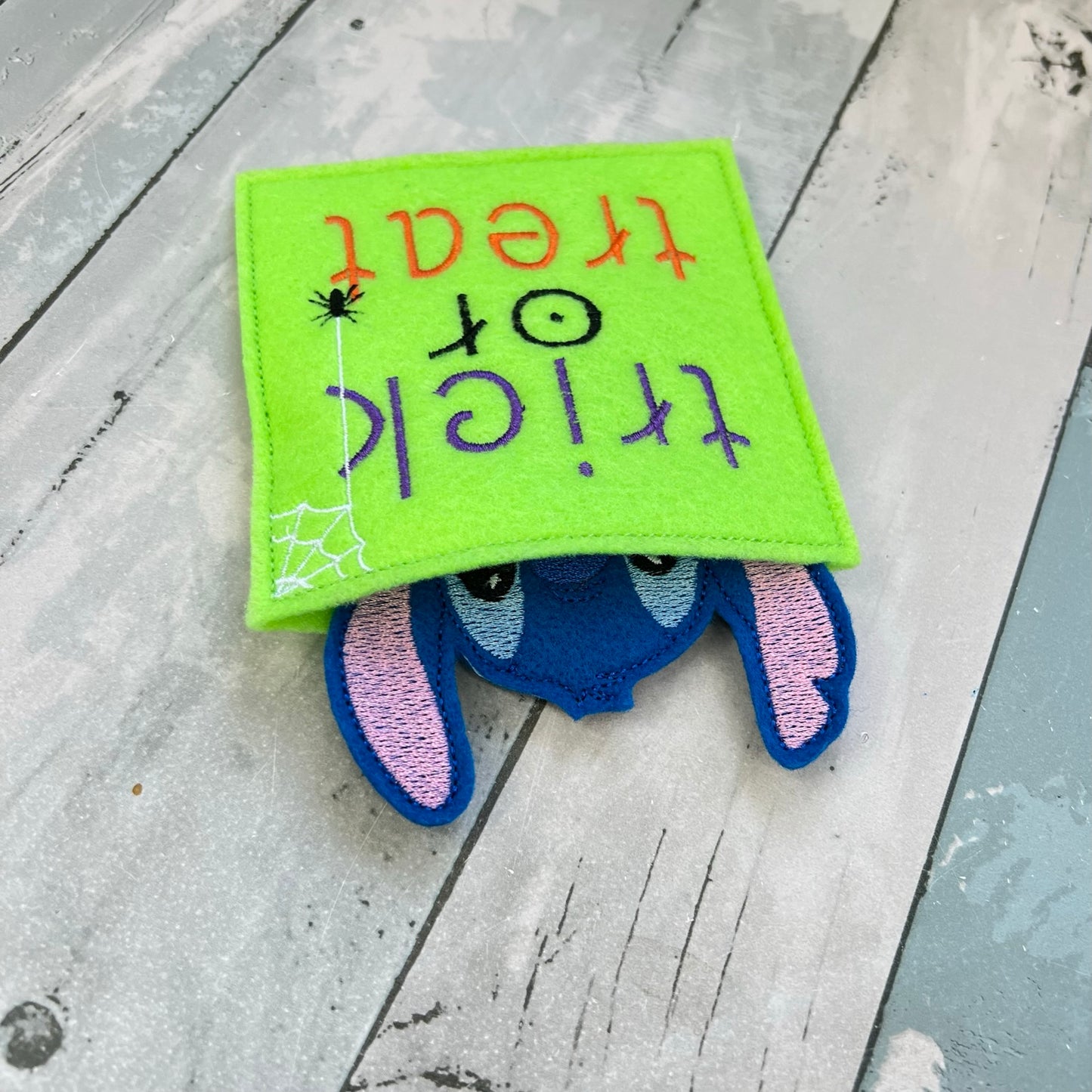 Blue Alien Felt Finger Puppet with Pouch