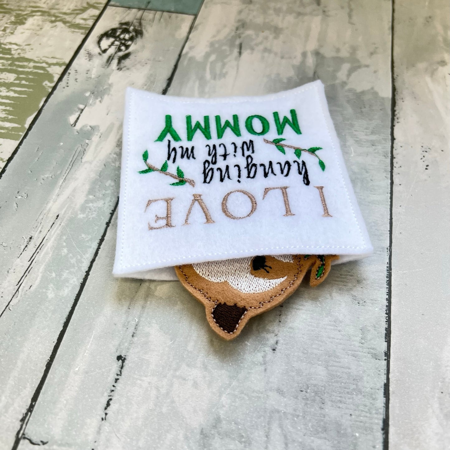 Sloth Mommy Felt Finger Puppet with Pouch