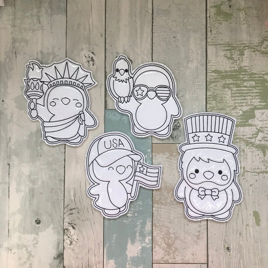 4th of July Penguins Set 2 Colouring Dolls