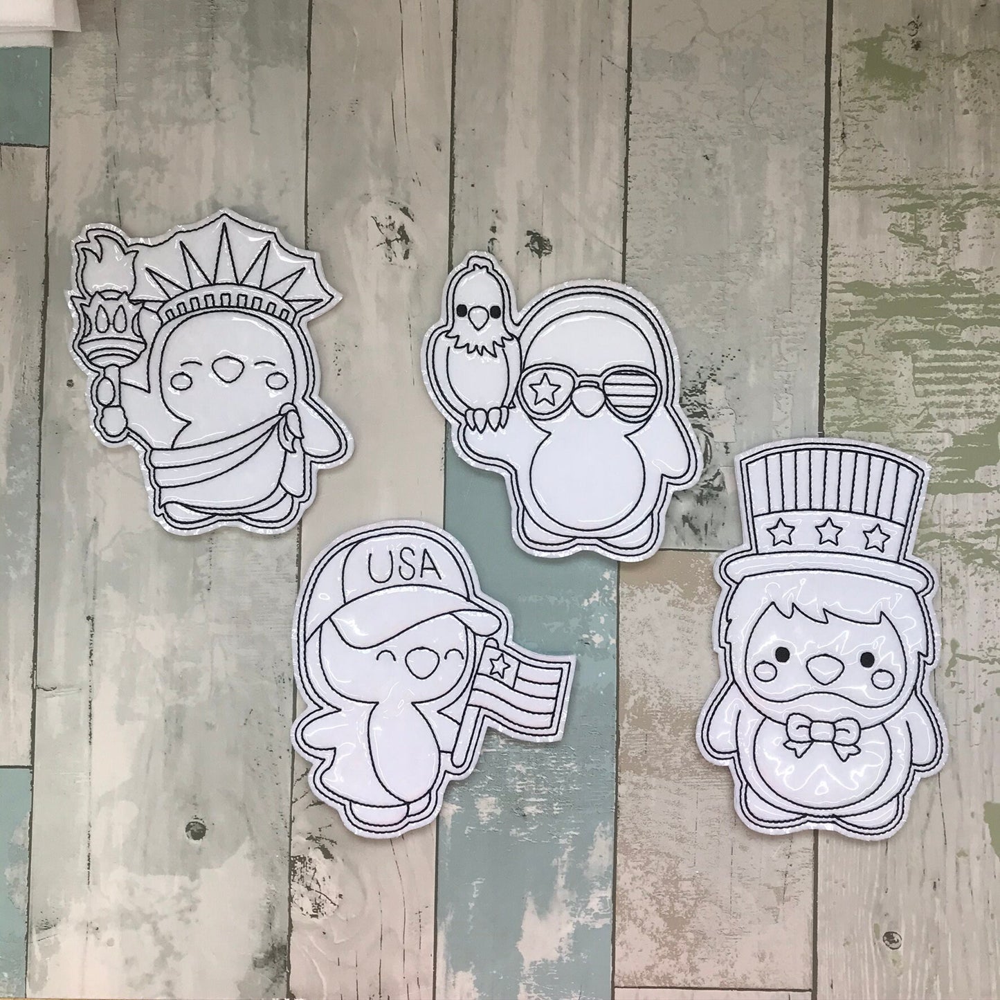 4th of July Penguins Set 2 Colouring Dolls