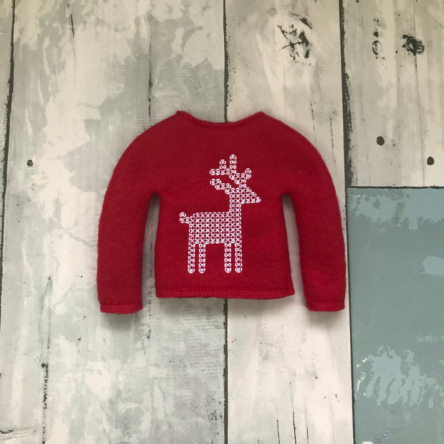 Deer (Redwork Stitching) Elf Sweater