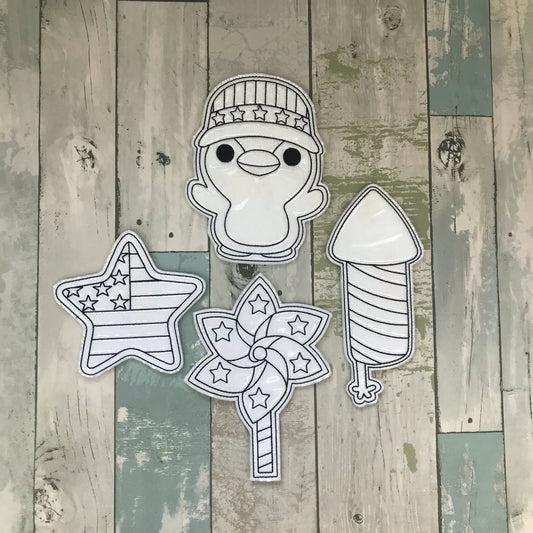4th of July Penguins Colouring Dolls